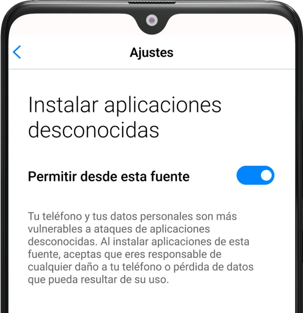 Configuración de permisos de Android para permitir la instalación de apps de fuentes desconocidas.