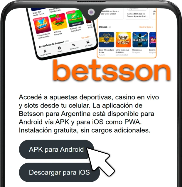 Acceso a la página web oficial de Betsson Argentina desde el navegador móvil.