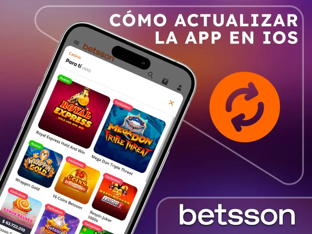Guía para actualizar la aplicación de Betsson a la versión más reciente en dispositivos iOS desde la App Store.