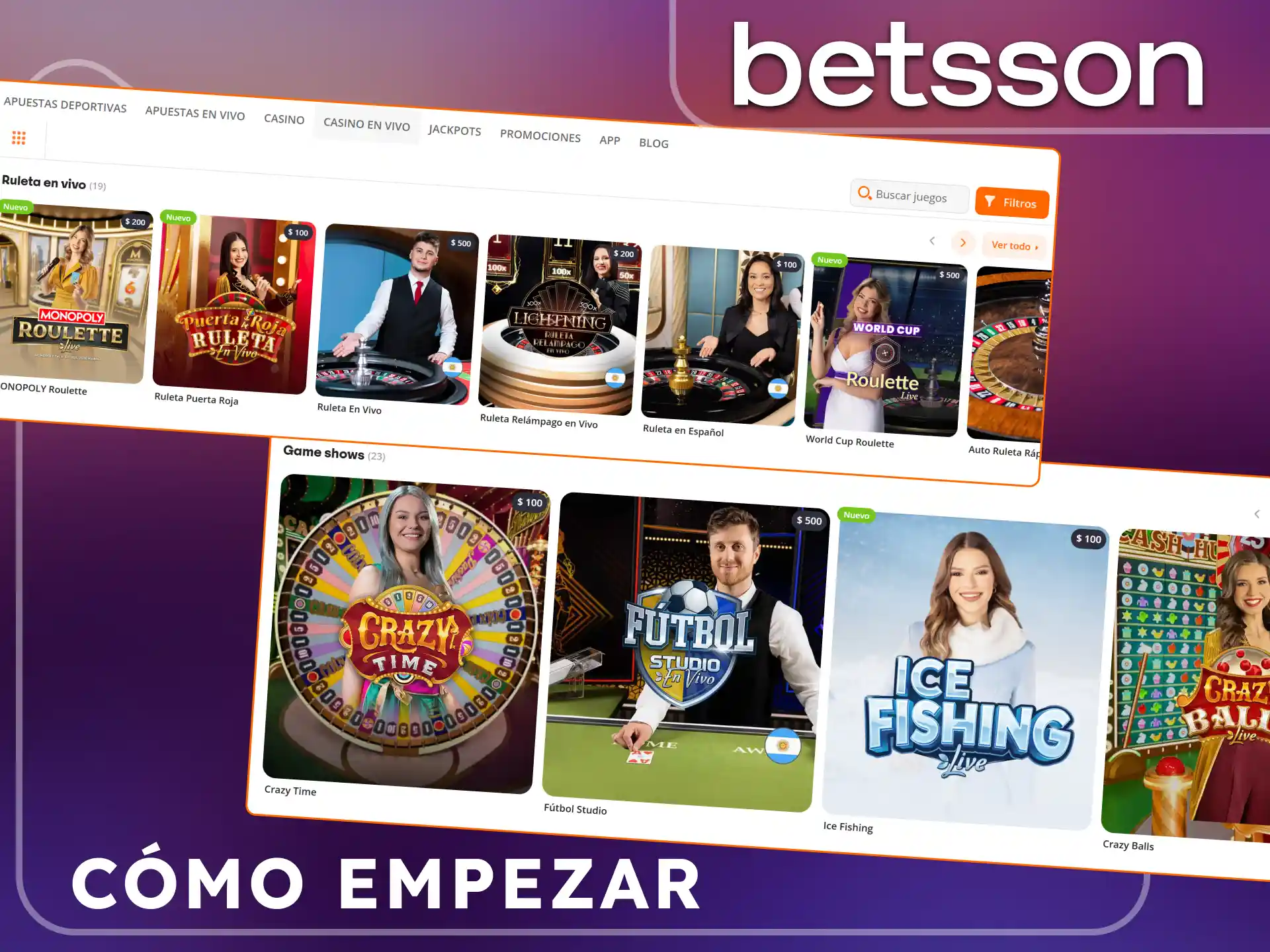 Guía de inicio para ingresar a las mesas de casino en vivo con dealers reales en Betsson Argentina.