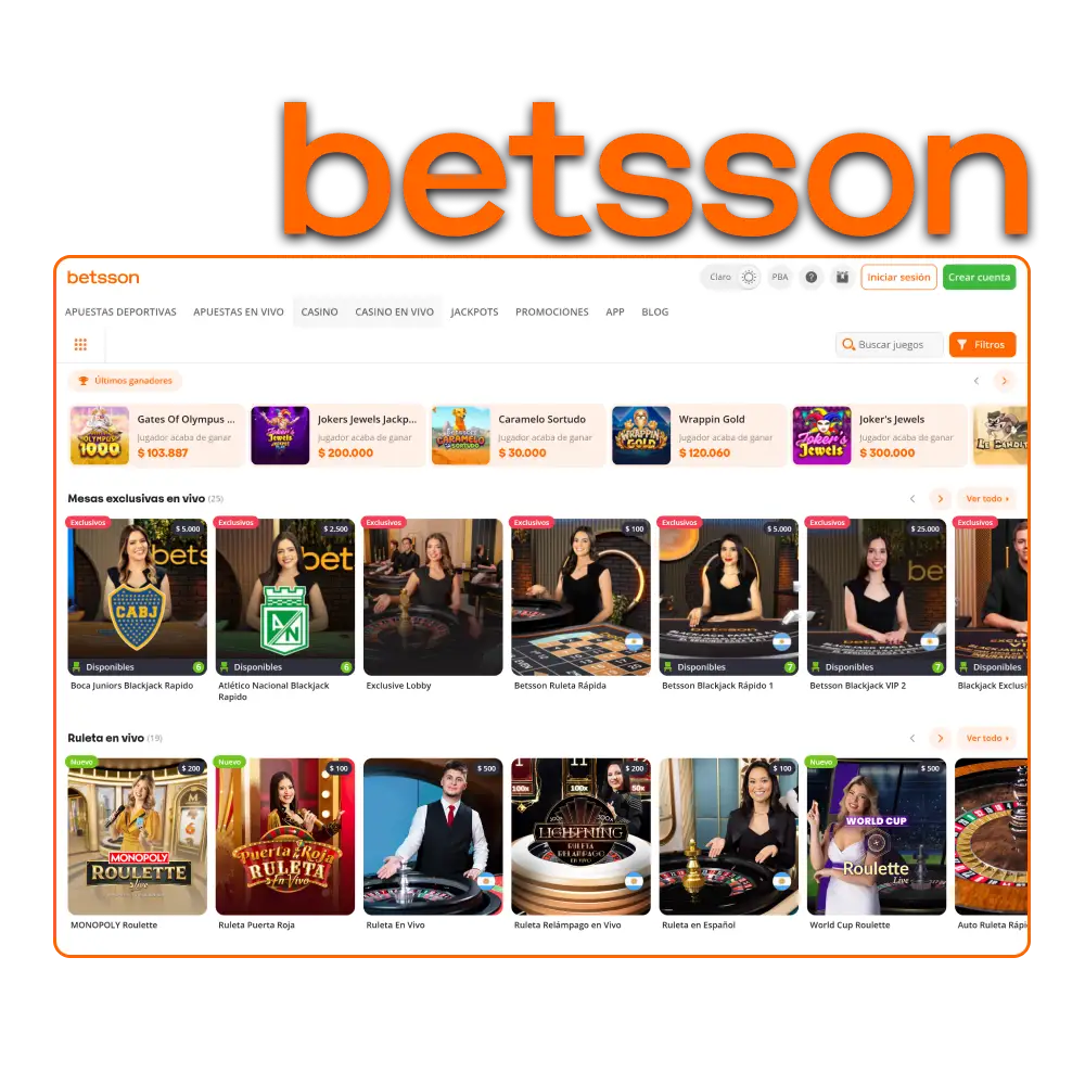 Mesas de casino en vivo con dealers reales y crupieres en directo disponibles en Betsson Argentina.