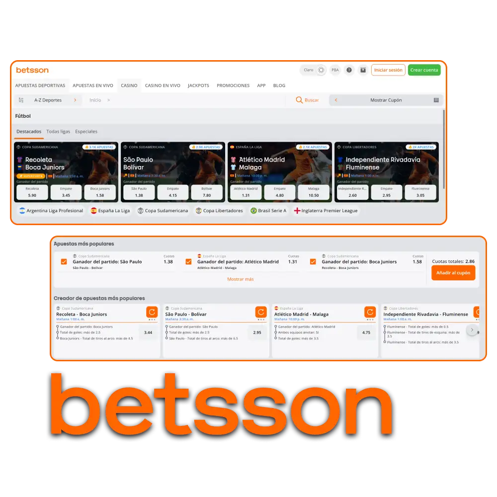 Sección de apuestas deportivas de fútbol online y en vivo en la plataforma de Betsson Argentina.