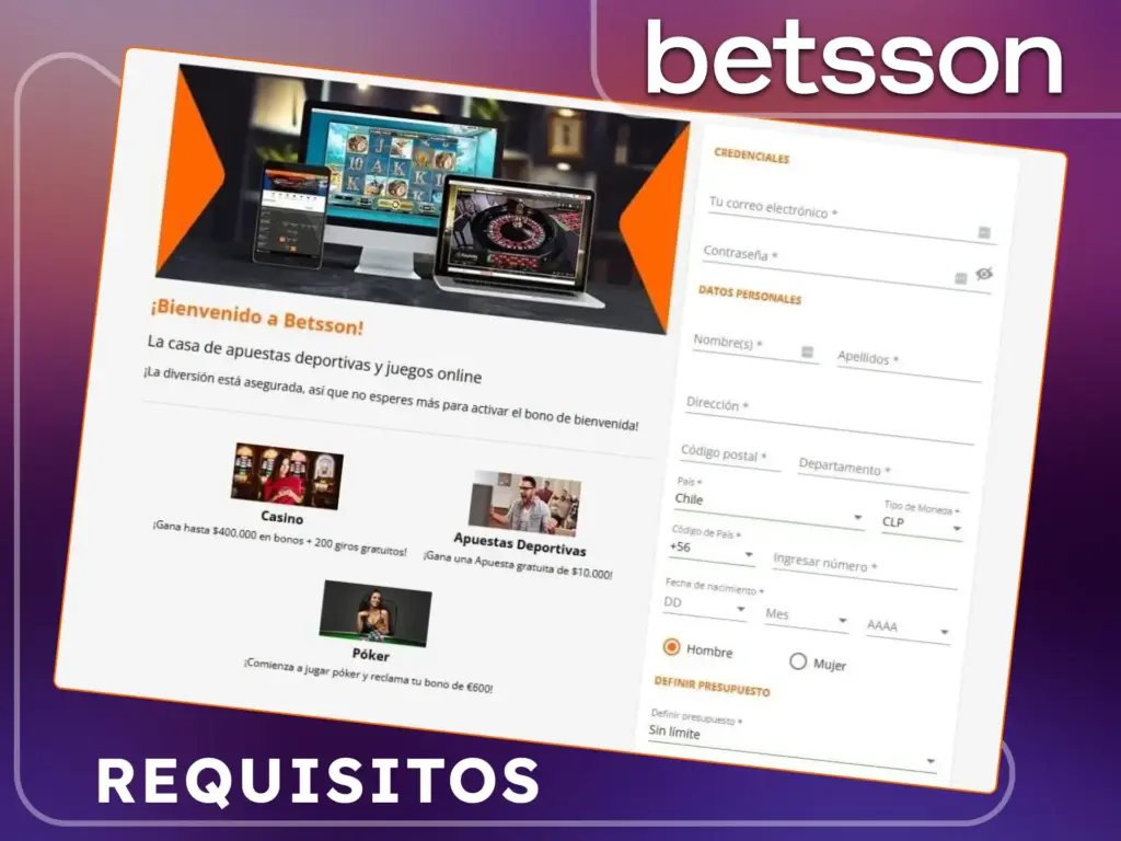 Requisitos y documentación necesaria para crear una cuenta de usuario en Betsson Argentina.